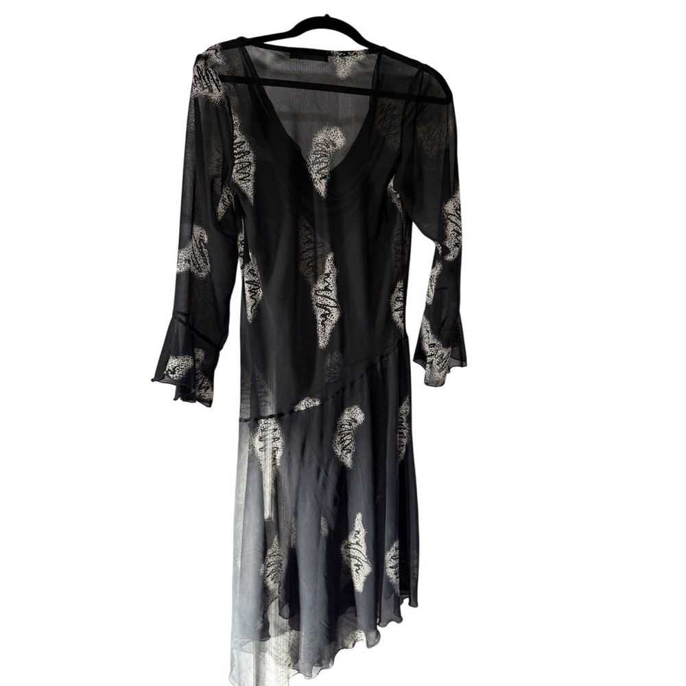 PICADILLY BLACK &‎ WHITE SHEER DRESS LONG ASSYMETRIC CAREER OFFICE